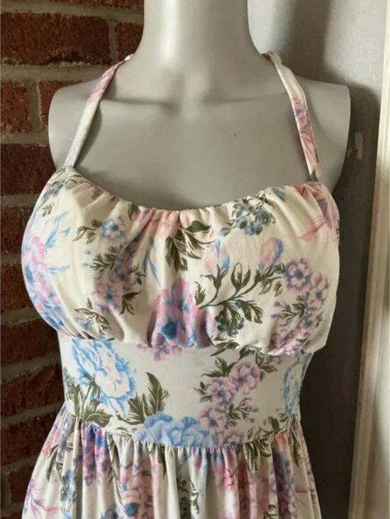 Babydoll Floral Mini Racerback Dress Cottagecore Coquette Small - Picture 2 of 5